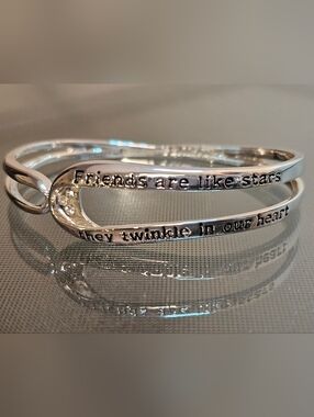 Inspirational Silver Tone Friendship Cuff Bracelet